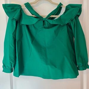 J. Crew Vibrant Green Ruffled Blouse